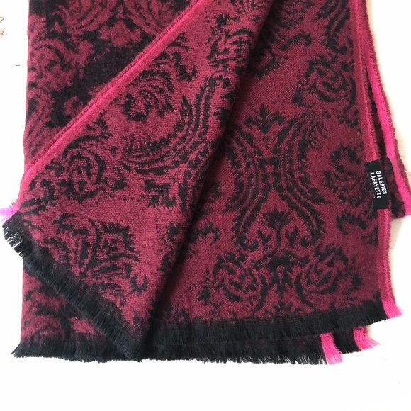 Galleries Lafayette - France Accessories - EUC - Burgundy/Black Scarf or Wrap w/Hot Pink Trim